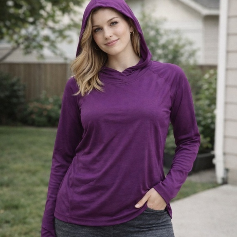Jillian Michaels Impact Hooded Athletic Top Purple Long Sleeve Size